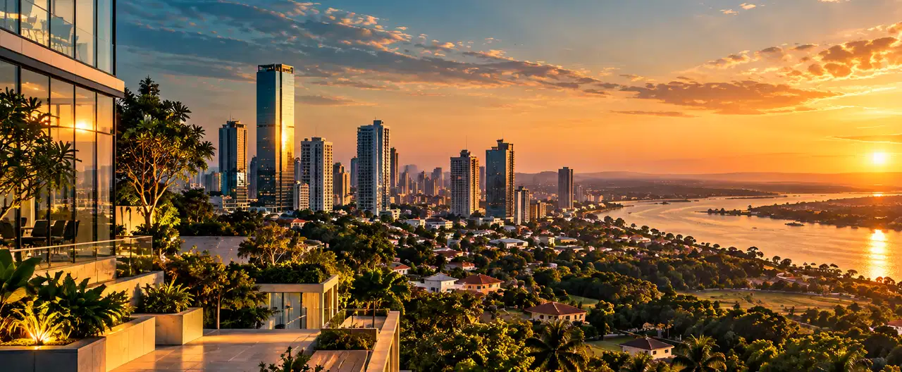 Paisagem imobiliária ilustrativa por IA para a página ABAS Inmobiliaria — Sucursal Katueté: perfil de imobiliária e contatos | InmueblesPY; não representa imóvel anunciado