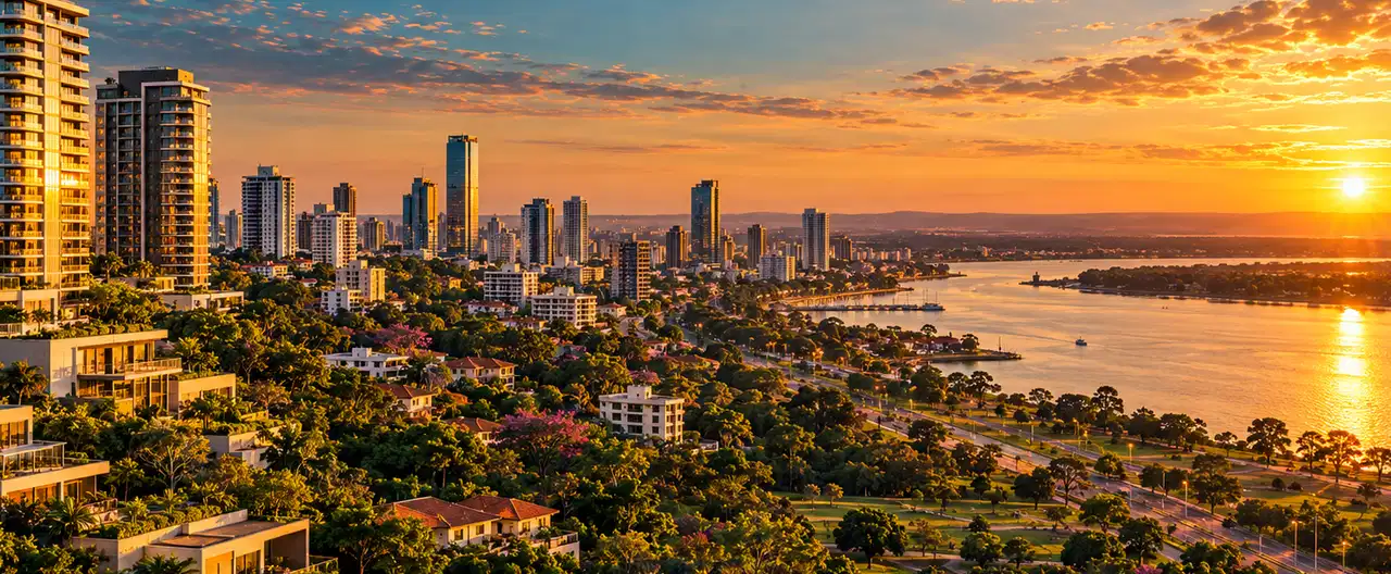 Paisagem imobiliária ilustrativa por IA para a página Apartamentos à venda em Acahay: guia e imobiliárias | InmueblesPY; não representa imóvel anunciado