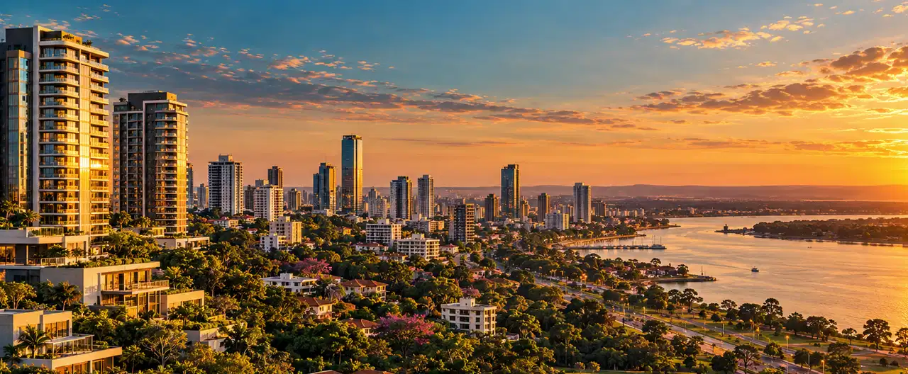 Paisagem imobiliária ilustrativa por IA para a página Apartamentos à venda em Asunción: guia e imobiliárias | InmueblesPY; não representa imóvel anunciado