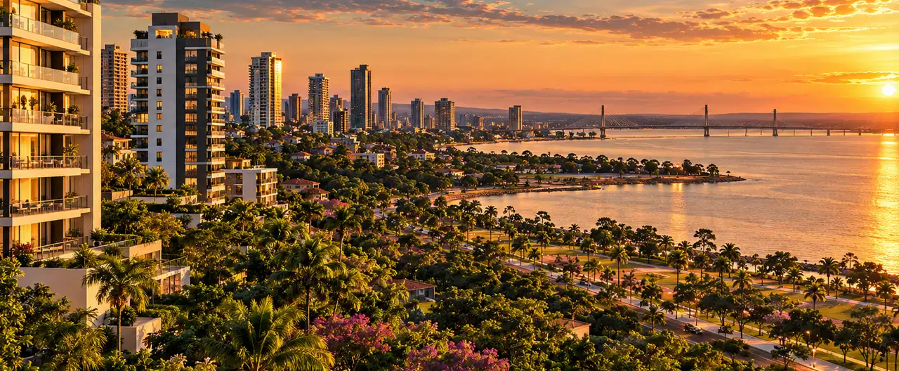 Paisagem imobiliária ilustrativa por IA para a página Apartamentos à venda em Azotey: guia e imobiliárias | InmueblesPY; não representa imóvel anunciado