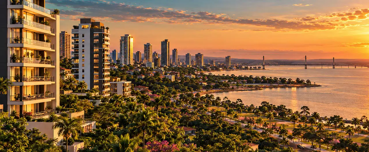Paisagem imobiliária ilustrativa por IA para a página Apartamentos à venda em Bella Vista Norte: guia e imobiliárias | InmueblesPY; não representa imóvel anunciado