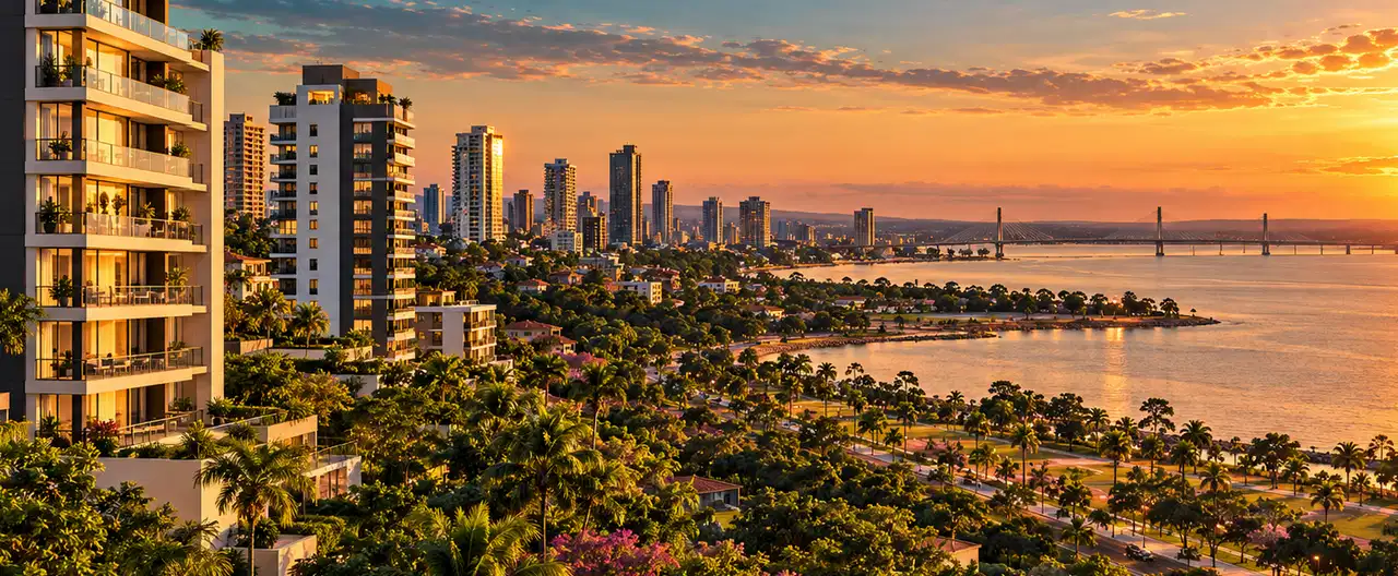 Paisagem imobiliária ilustrativa por IA para a página Apartamentos à venda em Capiibary: guia e imobiliárias | InmueblesPY; não representa imóvel anunciado