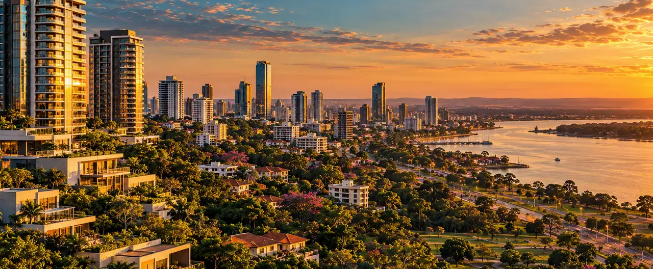 Paisagem imobiliária ilustrativa por IA para a página Apartamentos à venda em Capitán Bado: guia e imobiliárias | InmueblesPY; não representa imóvel anunciado