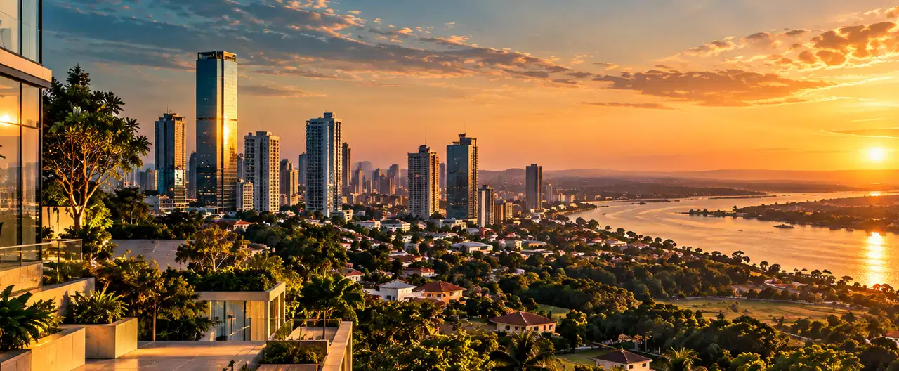 Paisagem imobiliária ilustrativa por IA para a página Apartamentos à venda em Edelira: guia e imobiliárias | InmueblesPY; não representa imóvel anunciado