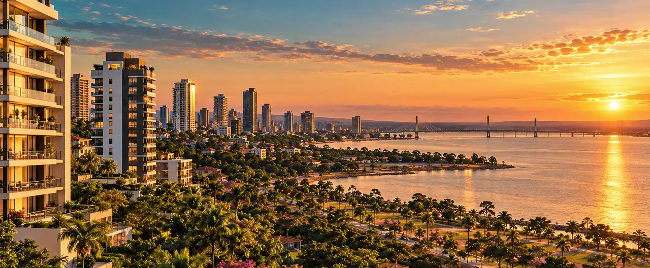 Paisagem imobiliária ilustrativa por IA para a página Apartamentos à venda em Iturbe: guia e imobiliárias | InmueblesPY; não representa imóvel anunciado