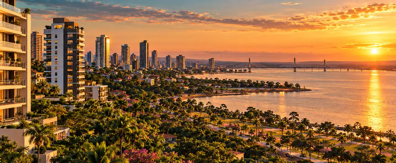 Paisagem imobiliária ilustrativa por IA para a página Apartamentos à venda em Mbocayaty del Guairá: guia e imobiliárias | InmueblesPY; não representa imóvel anunciado