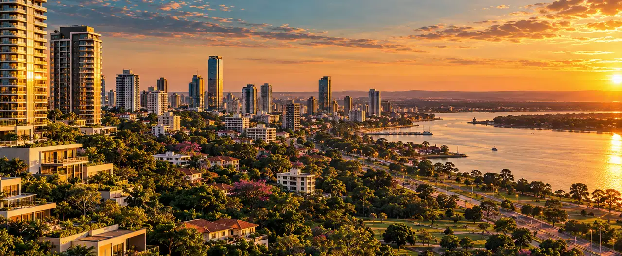 Paisagem imobiliária ilustrativa por IA para a página Apartamentos à venda em Mbuyapey: guia e imobiliárias | InmueblesPY; não representa imóvel anunciado