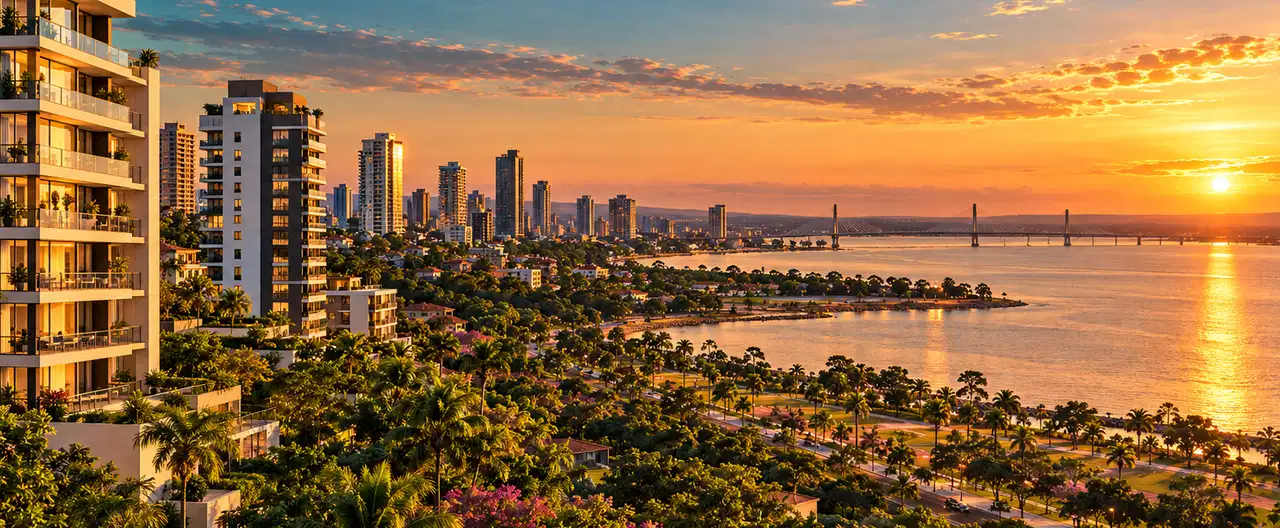 Paisagem imobiliária ilustrativa por IA para a página Apartamentos à venda em Nueva Italia: guia e imobiliárias | InmueblesPY; não representa imóvel anunciado