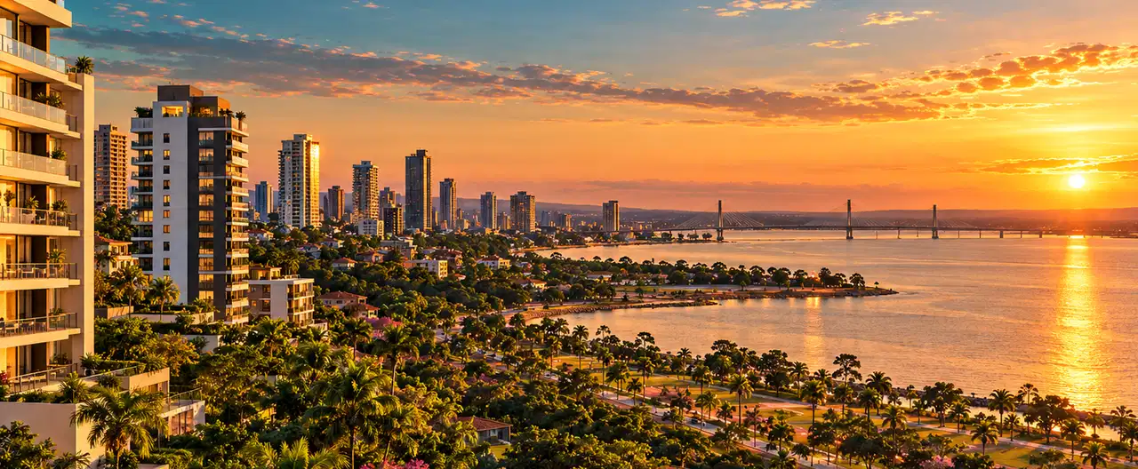 Paisagem imobiliária ilustrativa por IA para a página Apartamentos à venda em San Cristóbal: guia e imobiliárias | InmueblesPY; não representa imóvel anunciado