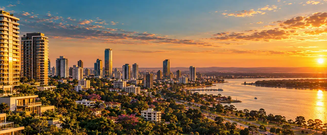 Paisagem imobiliária ilustrativa por IA para a página Apartamentos à venda em Sargento José Félix López: guia e imobiliárias | InmueblesPY; não representa imóvel anunciado