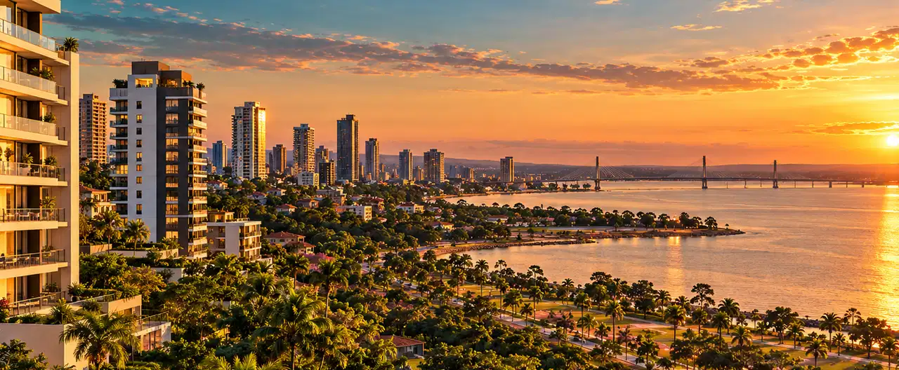 Paisagem imobiliária ilustrativa por IA para a página Apartamentos à venda em Tacuatí: guia e imobiliárias | InmueblesPY; não representa imóvel anunciado