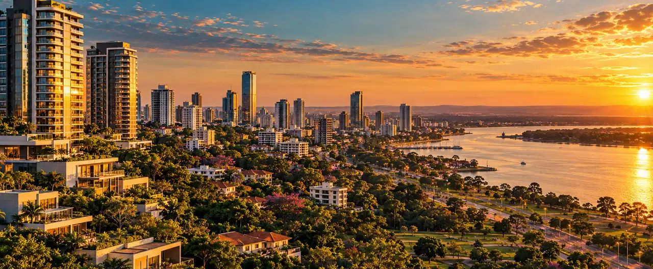 Paisagem imobiliária ilustrativa por IA para a página Apartamentos à venda em Tobatí: guia e imobiliárias | InmueblesPY; não representa imóvel anunciado