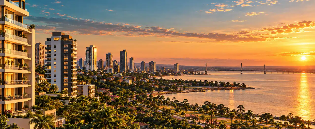 Paisagem imobiliária ilustrativa por IA para a página Apartamentos à venda em Villa del Rosario: guia e imobiliárias | InmueblesPY; não representa imóvel anunciado