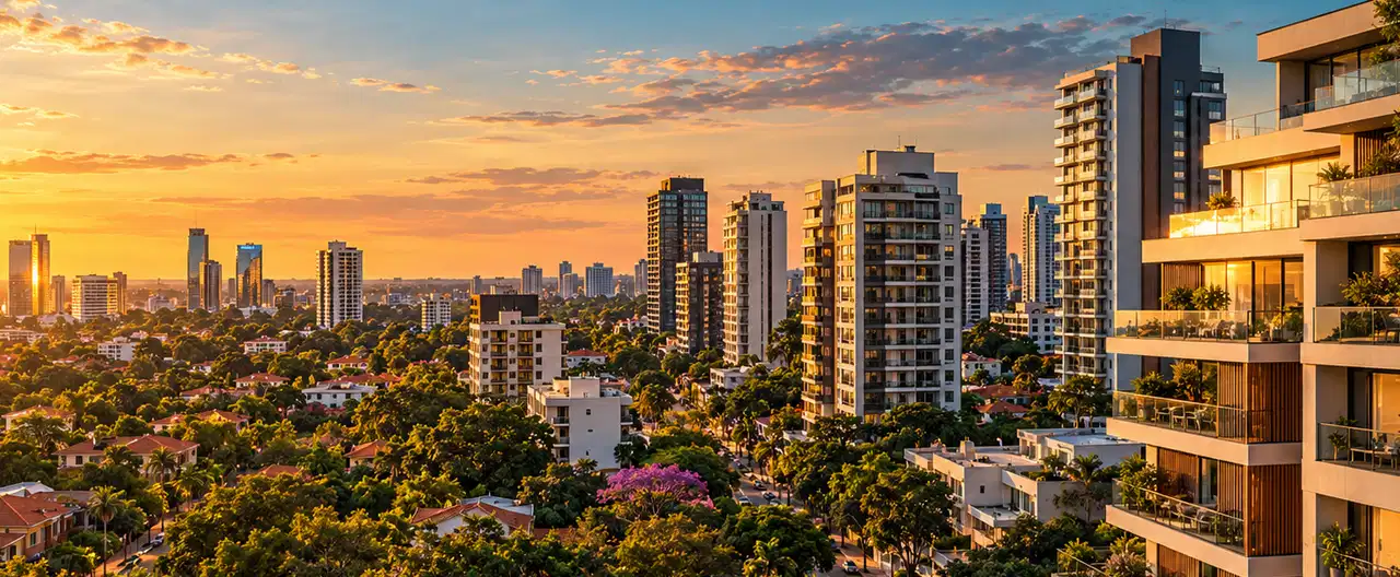 Paisagem imobiliária ilustrativa por IA para a página Arecayá, Mariano Roque Alonso: guia imobiliário da região | InmueblesPY; não representa imóvel anunciado