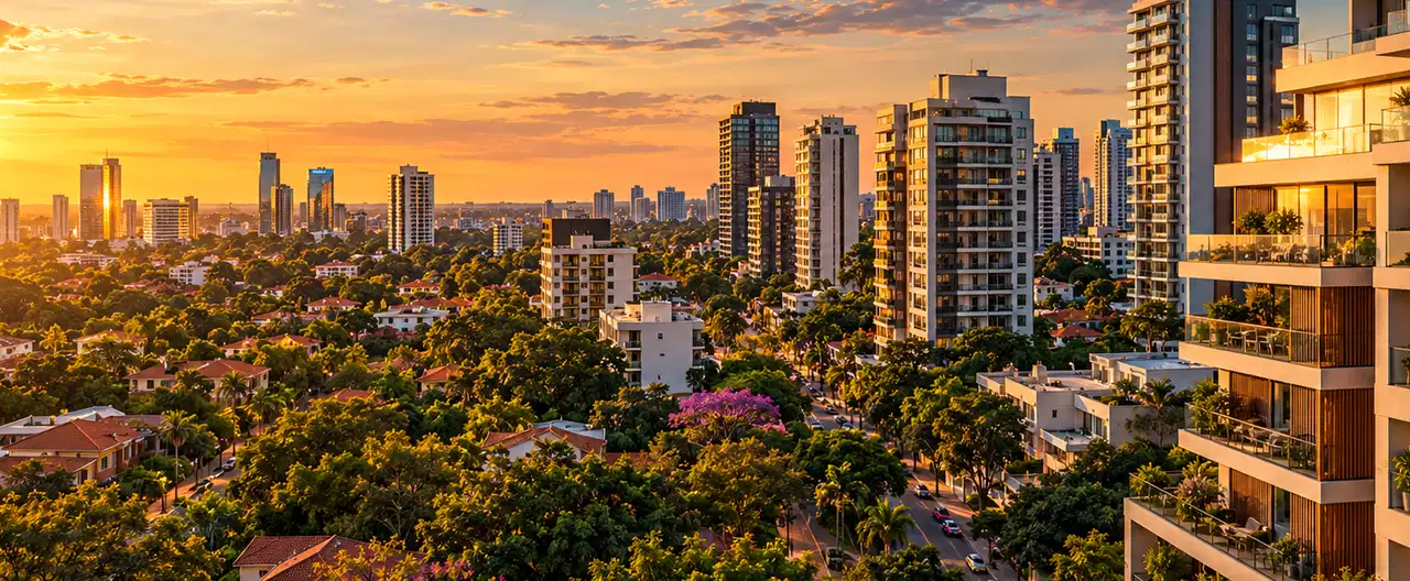 Paisagem imobiliária ilustrativa por IA para a página Ariza Inmobiliaria: perfil de imobiliária e contatos | InmueblesPY; não representa imóvel anunciado