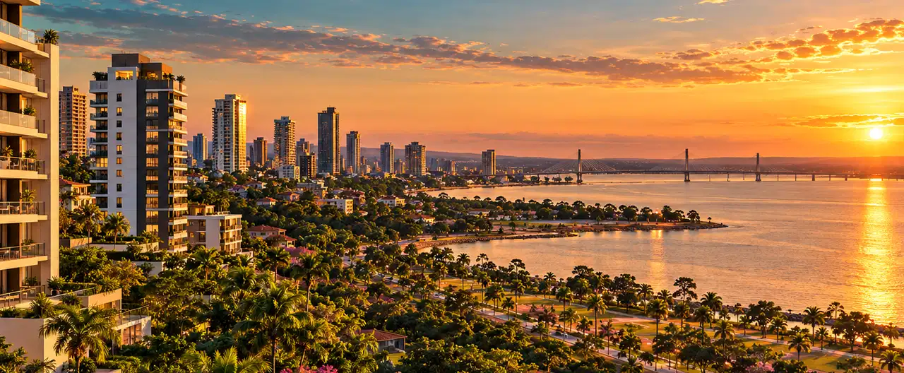 Paisagem imobiliária ilustrativa por IA para a página Asesoría Paraná: perfil de imobiliária e contatos | InmueblesPY; não representa imóvel anunciado