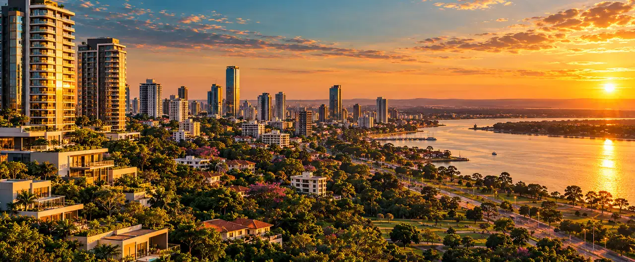 Paisagem imobiliária ilustrativa por IA para a página ASSETS REAL STATE: perfil de imobiliária e contatos | InmueblesPY; não representa imóvel anunciado