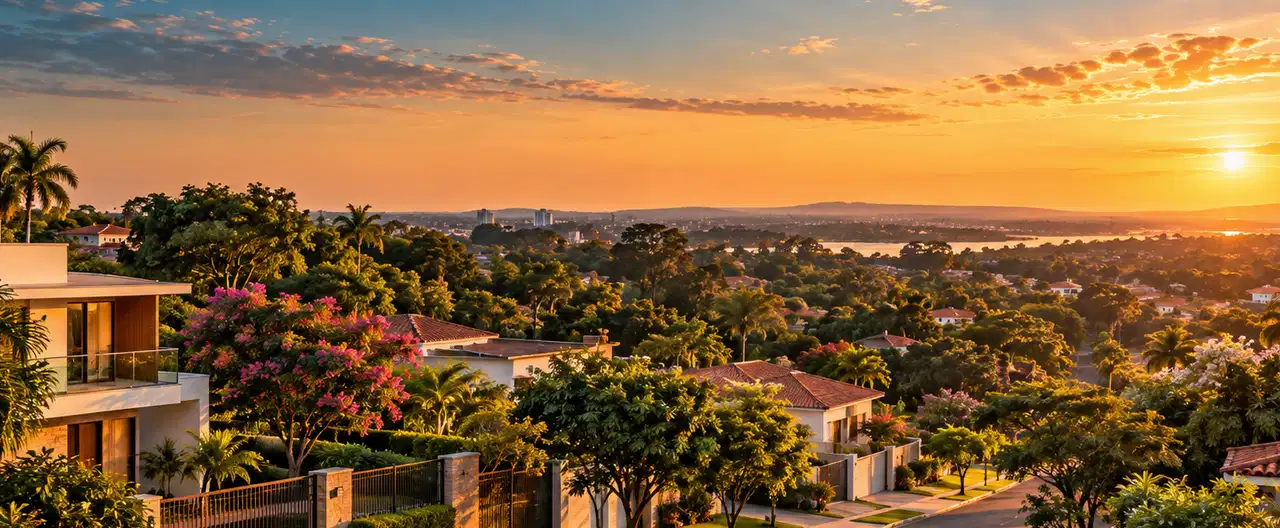Paisagem imobiliária ilustrativa por IA para a página Atlántica de Inmuebles S.A. — Agencia Aviadores: perfil de imobiliária e contatos | InmueblesPY; não representa imóvel anunciado
