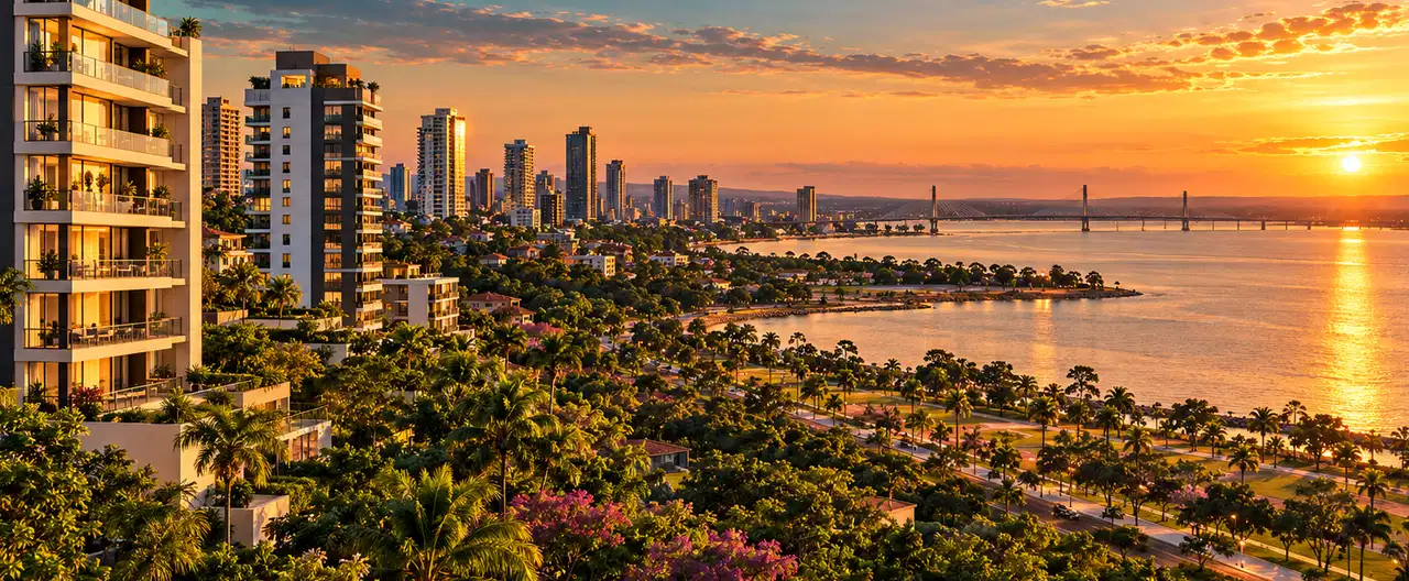 Paisagem imobiliária ilustrativa por IA para a página Betel Arquitectura - Inmobiliaria: perfil de imobiliária e contatos | InmueblesPY; não representa imóvel anunciado