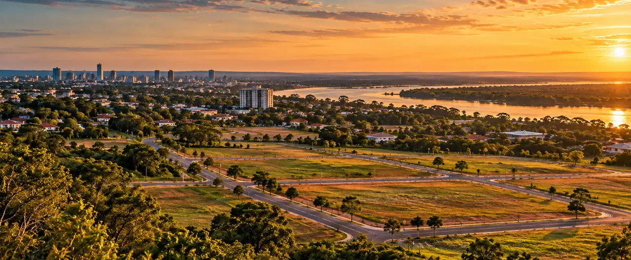 Paisaje inmobiliario ilustrativo con IA para la página Campo Grande, Luque: guía inmobiliaria de zona | InmueblesPY; no representa una propiedad anunciada