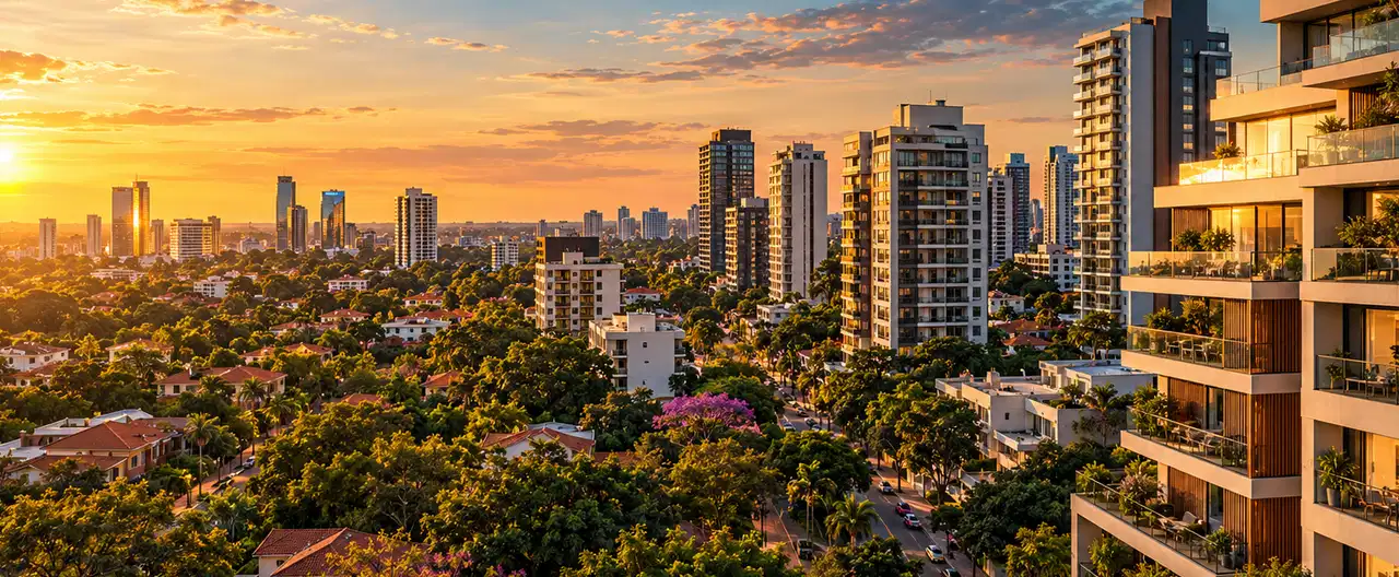 Paisaje inmobiliario ilustrativo con IA para la página Cañada San Miguel, Lambaré: guía inmobiliaria de zona | InmueblesPY; no representa una propiedad anunciada