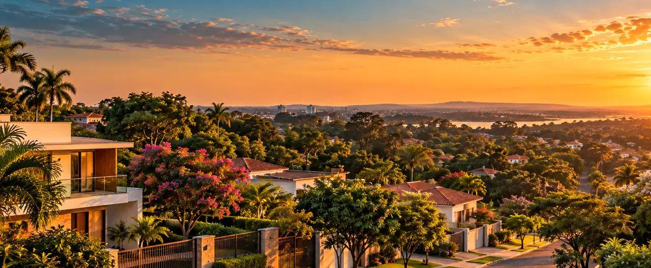 Paisagem imobiliária ilustrativa por IA para a página CARMEN ESTAQUE NEGOCIOS INMOBILIARIOS: perfil de imobiliária e contatos | InmueblesPY; não representa imóvel anunciado