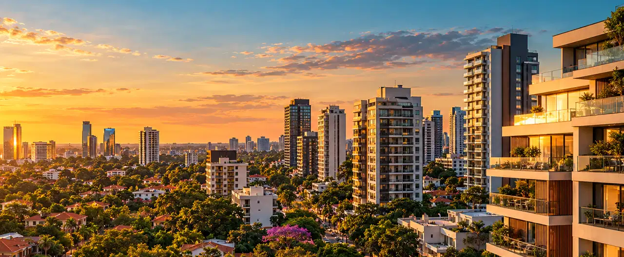 Paisagem imobiliária ilustrativa por IA para a página Casas à venda em Altos: guia e imobiliárias | InmueblesPY; não representa imóvel anunciado