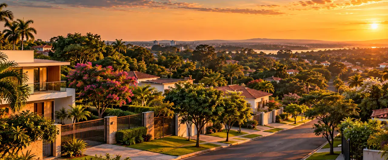Paisagem imobiliária ilustrativa por IA para a página Casas à venda em Capiatá: guia e imobiliárias | InmueblesPY; não representa imóvel anunciado