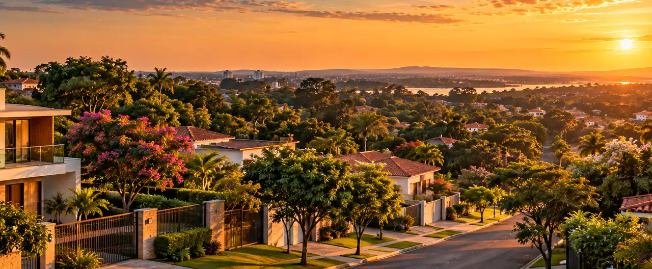 Paisagem imobiliária ilustrativa por IA para a página Casas à venda em Capitán Bado: guia e imobiliárias | InmueblesPY; não representa imóvel anunciado