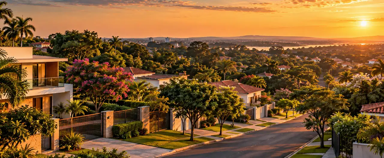Paisagem imobiliária ilustrativa por IA para a página Casas à venda em Corpus Christi: guia e imobiliárias | InmueblesPY; não representa imóvel anunciado