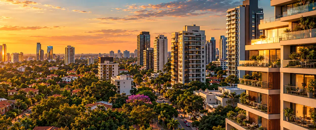 Paisagem imobiliária ilustrativa por IA para a página Casas à venda em Edelira: guia e imobiliárias | InmueblesPY; não representa imóvel anunciado