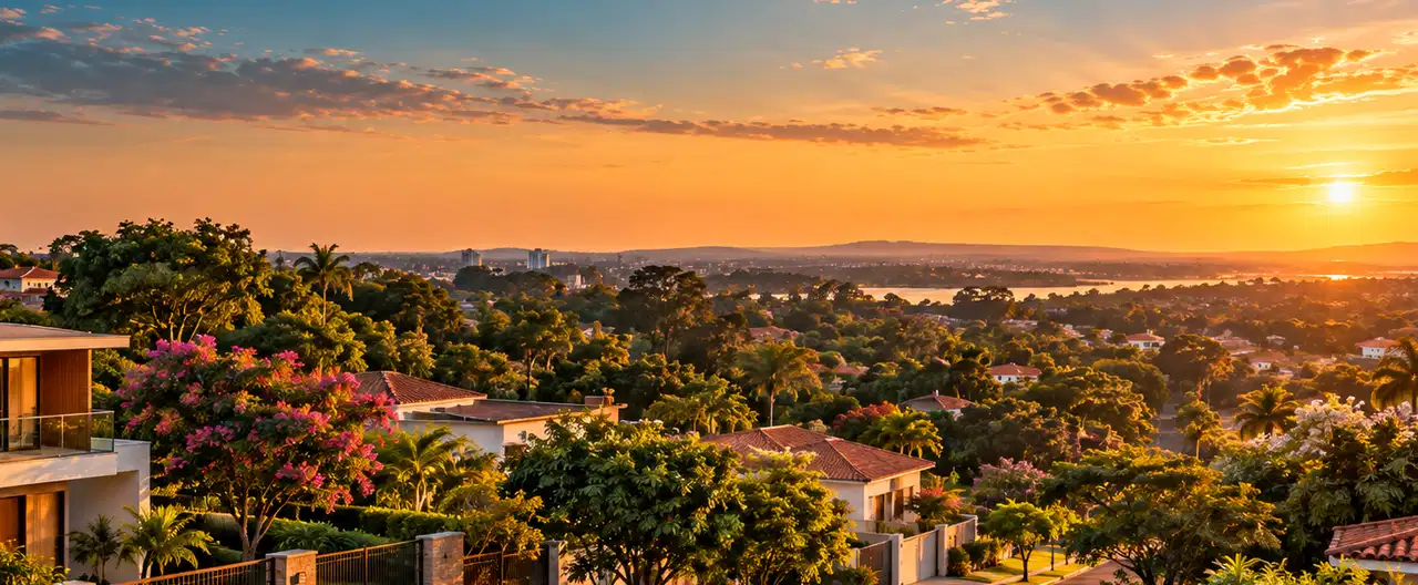 Paisagem imobiliária ilustrativa por IA para a página Casas à venda em General Artigas: guia e imobiliárias | InmueblesPY; não representa imóvel anunciado