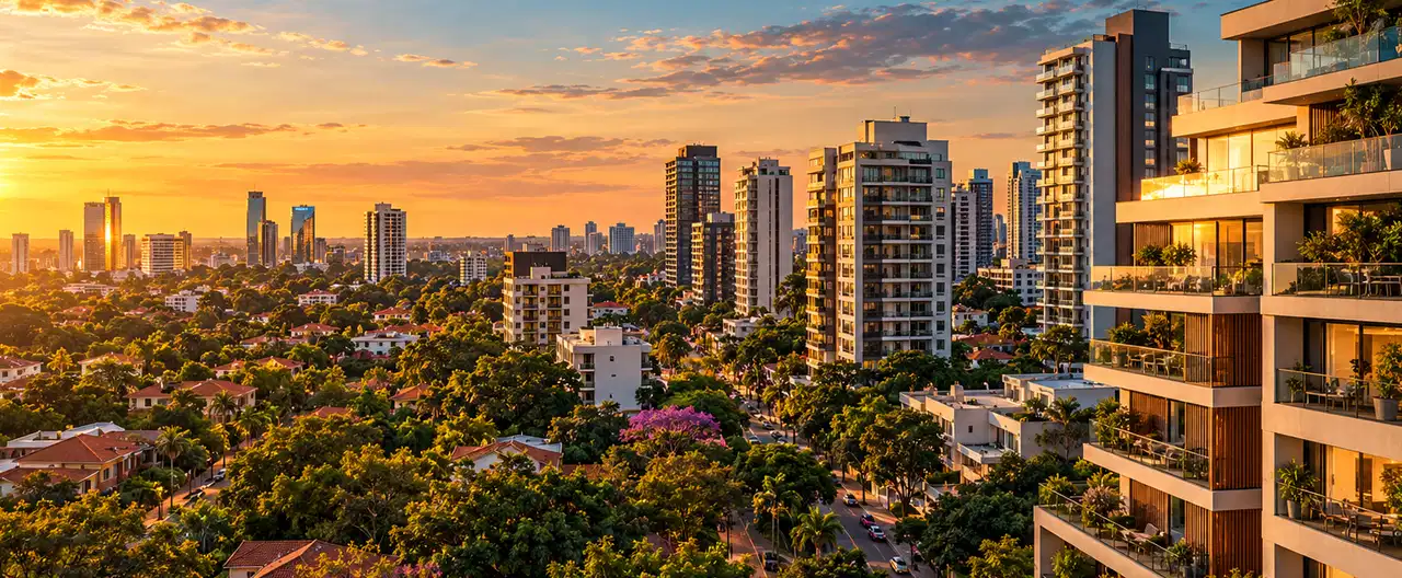 Paisagem imobiliária ilustrativa por IA para a página Casas à venda em Mbaracayú: guia e imobiliárias | InmueblesPY; não representa imóvel anunciado