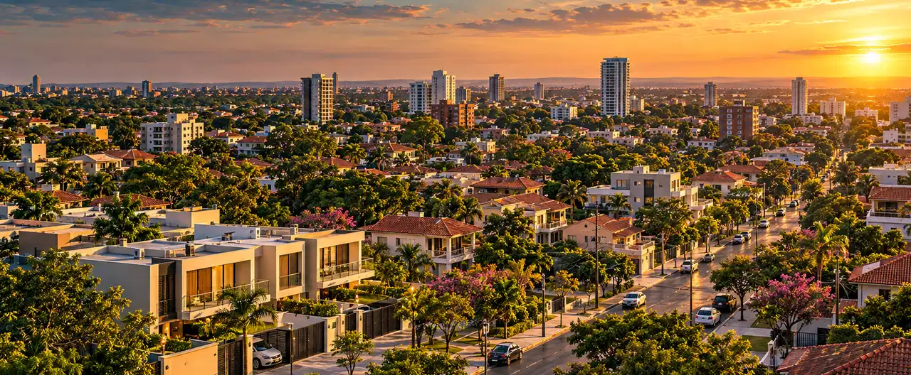Paisagem imobiliária ilustrativa por IA para a página Casas à venda em Mbuyapey: guia e imobiliárias | InmueblesPY; não representa imóvel anunciado
