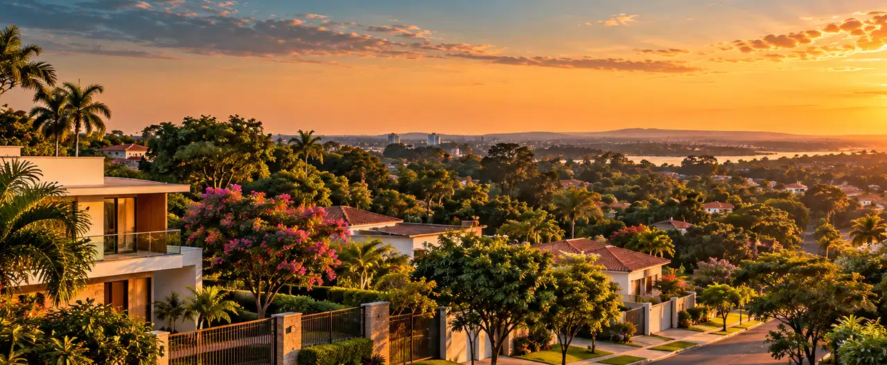 Paisagem imobiliária ilustrativa por IA para a página Casas à venda em Naranjal: guia e imobiliárias | InmueblesPY; não representa imóvel anunciado