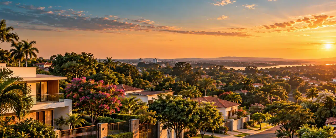 Paisagem imobiliária ilustrativa por IA para a página Casas à venda em Nueva Esperanza: guia e imobiliárias | InmueblesPY; não representa imóvel anunciado