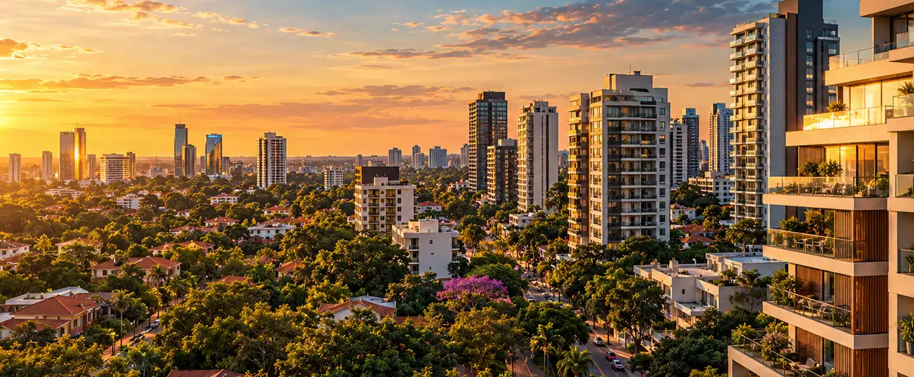 Paisagem imobiliária ilustrativa por IA para a página Casas à venda em Piribebuy: guia e imobiliárias | InmueblesPY; não representa imóvel anunciado