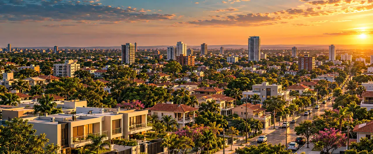 Paisagem imobiliária ilustrativa por IA para a página Casas à venda em Quiindy: guia e imobiliárias | InmueblesPY; não representa imóvel anunciado