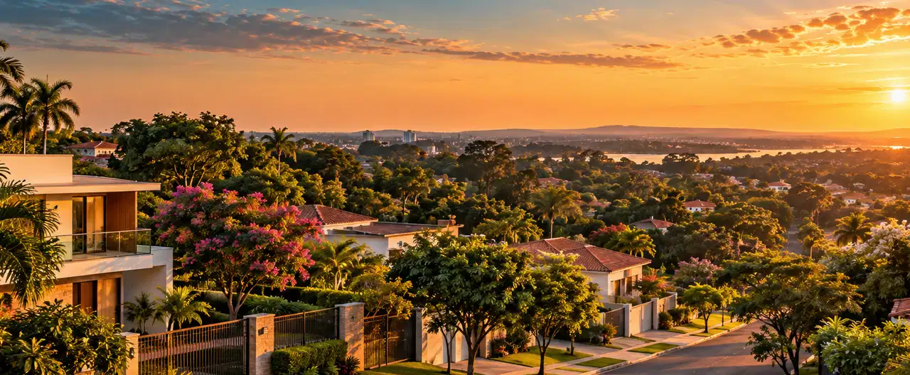 Paisagem imobiliária ilustrativa por IA para a página Casas à venda em San José de los Arroyos: guia e imobiliárias | InmueblesPY; não representa imóvel anunciado