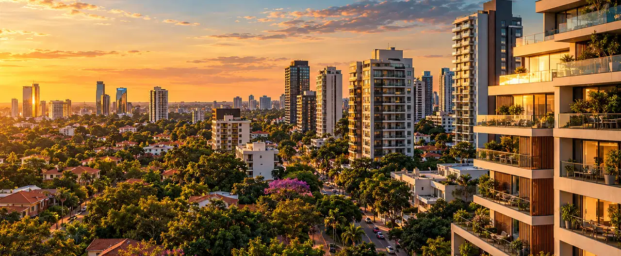 Paisagem imobiliária ilustrativa por IA para a página Casas à venda em Sapucai: guia e imobiliárias | InmueblesPY; não representa imóvel anunciado