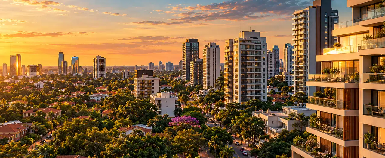 Paisagem imobiliária ilustrativa por IA para a página Casas à venda em Tavapy: guia e imobiliárias | InmueblesPY; não representa imóvel anunciado