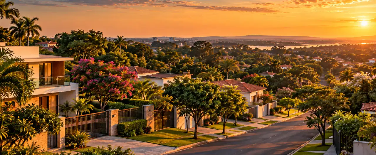Paisagem imobiliária ilustrativa por IA para a página Casas à venda em Tobatí: guia e imobiliárias | InmueblesPY; não representa imóvel anunciado
