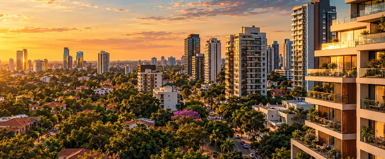Paisagem imobiliária ilustrativa por IA para a página Casas à venda em Unión: guia e imobiliárias | InmueblesPY; não representa imóvel anunciado