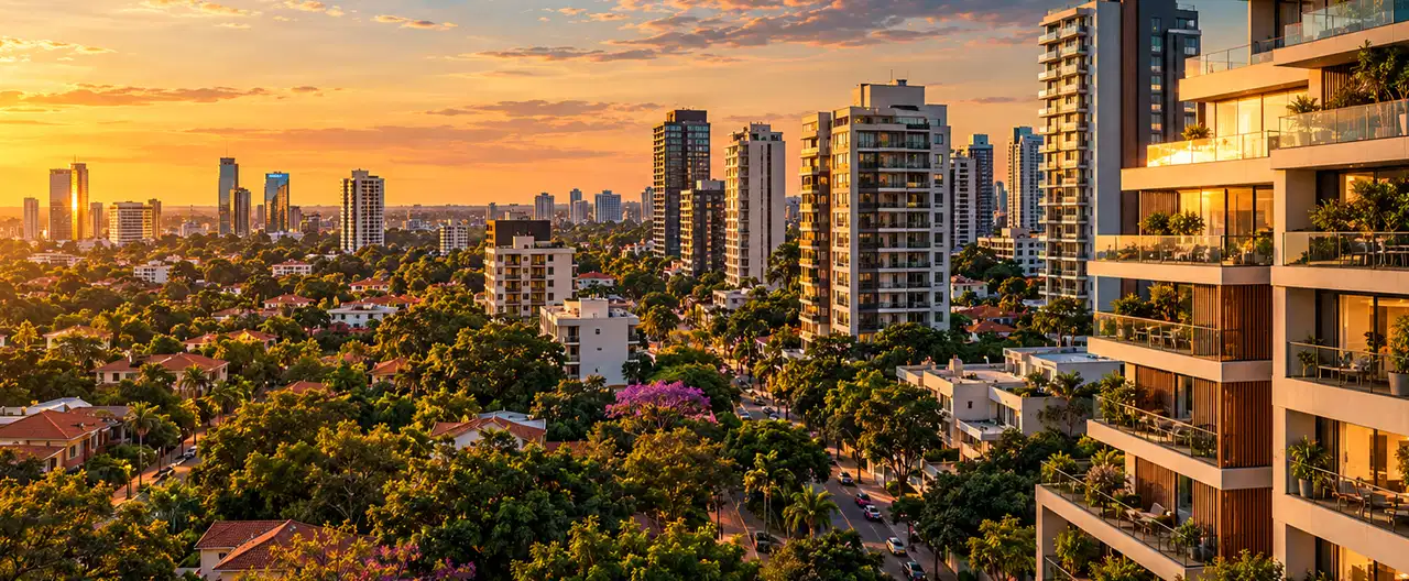 Paisagem imobiliária ilustrativa por IA para a página Casas à venda em Villa Hayes: guia e imobiliárias | InmueblesPY; não representa imóvel anunciado