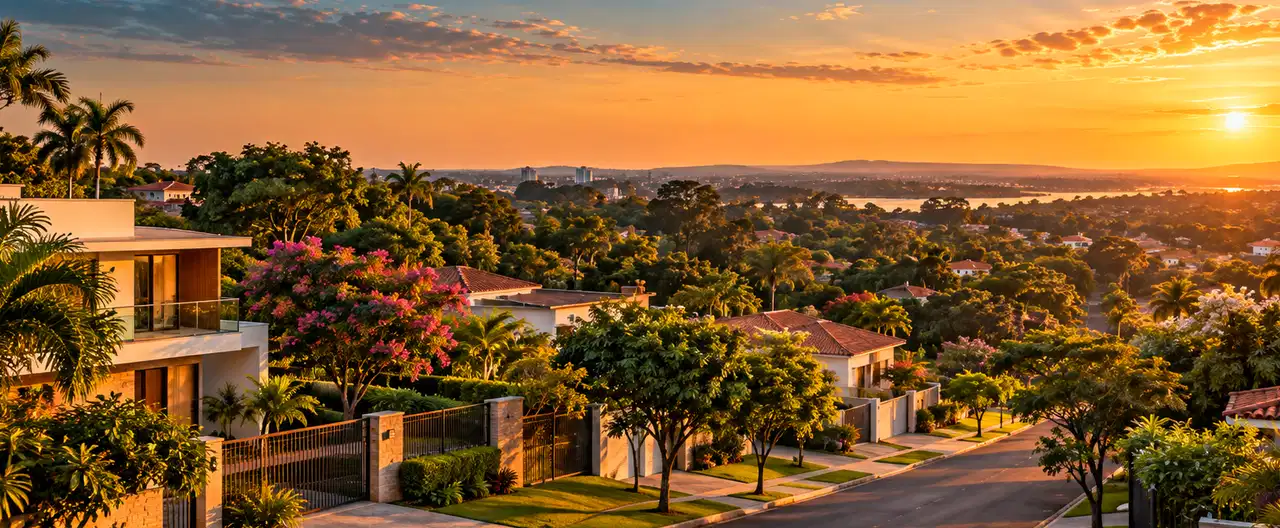 Paisagem imobiliária ilustrativa por IA para a página Casas à venda em Ybyrarobaná: guia e imobiliárias | InmueblesPY; não representa imóvel anunciado
