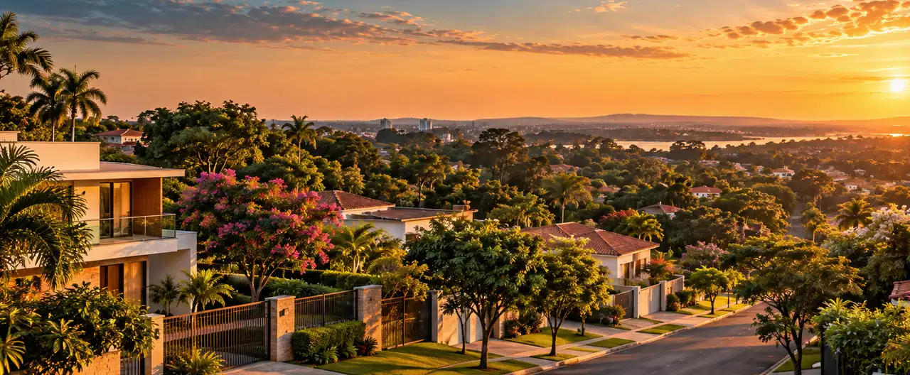 Paisagem imobiliária ilustrativa por IA para a página Casas à venda em Ybytymí: guia e imobiliárias | InmueblesPY; não representa imóvel anunciado