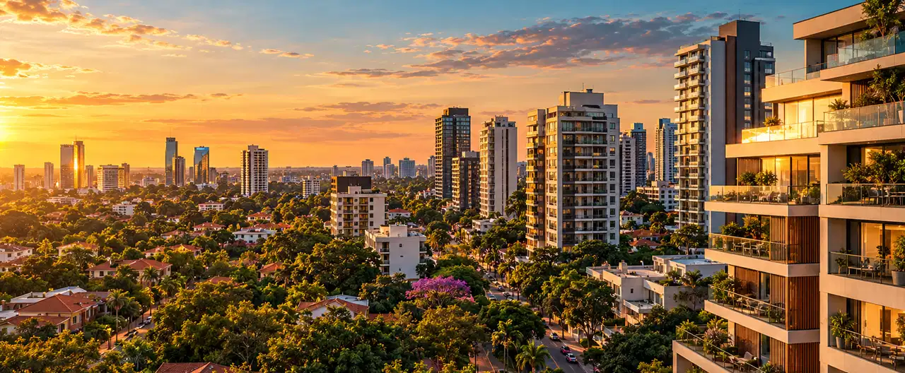 Paisagem imobiliária ilustrativa por IA para a página Casas à venda em Zanja Pytá: guia e imobiliárias | InmueblesPY; não representa imóvel anunciado