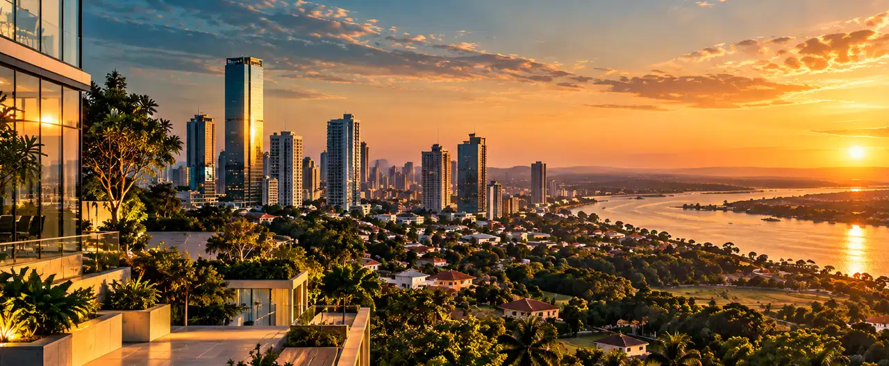 Paisaje inmobiliario ilustrativo con IA para la página Catedral, Encarnación: guía inmobiliaria de zona | InmueblesPY; no representa una propiedad anunciada