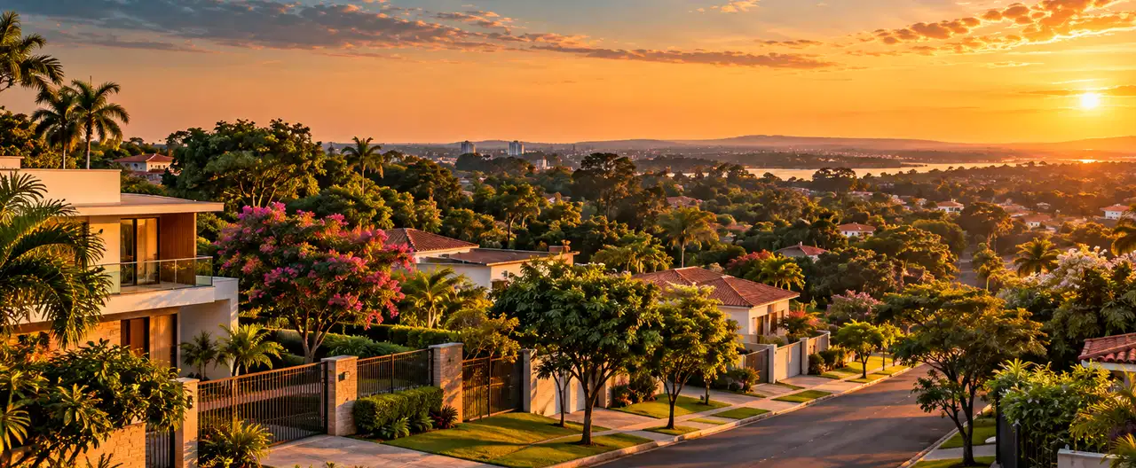Paisagem imobiliária ilustrativa por IA para a página CENTURY 21 Black: perfil de imobiliária e contatos | InmueblesPY; não representa imóvel anunciado