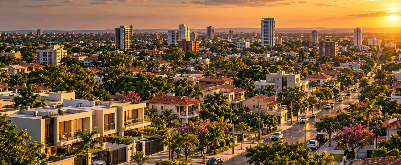 Paisagem imobiliária ilustrativa por IA para a página CENTURY 21 Capital: perfil de imobiliária e contatos | InmueblesPY; não representa imóvel anunciado